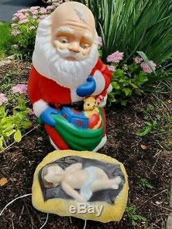Rare Praying Santa & Christ Child Blow Mold Vintage Lighted Plastic Chistmas
