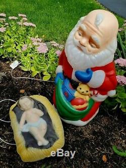 Rare Praying Santa & Christ Child Blow Mold Vintage Lighted Plastic Chistmas