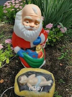 Rare Praying Santa & Christ Child Blow Mold Vintage Lighted Plastic Chistmas
