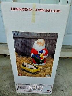 Rare Praying Santa & Christ Child Blow Mold Vintage Lighted Plastic Chistmas