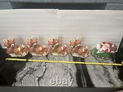 Rare Santa Sleigh and eight reindeer Christmas Vtg Blow Mold Pathway Toppers