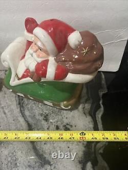 Rare Santa Sleigh and eight reindeer Christmas Vtg Blow Mold Pathway Toppers