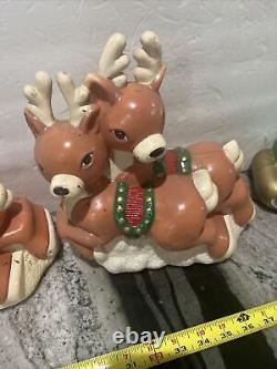 Rare Santa Sleigh and eight reindeer Christmas Vtg Blow Mold Pathway Toppers