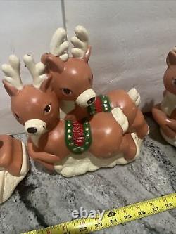 Rare Santa Sleigh and eight reindeer Christmas Vtg Blow Mold Pathway Toppers