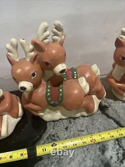 Rare Santa Sleigh and eight reindeer Christmas Vtg Blow Mold Pathway Toppers