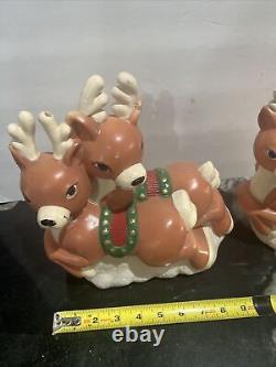 Rare Santa Sleigh and eight reindeer Christmas Vtg Blow Mold Pathway Toppers