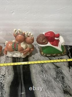 Rare Santa Sleigh and eight reindeer Christmas Vtg Blow Mold Pathway Toppers