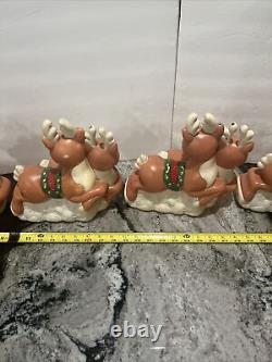 Rare Santa Sleigh and eight reindeer Christmas Vtg Blow Mold Pathway Toppers