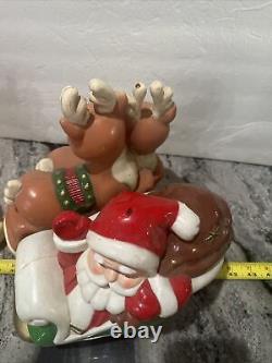 Rare Santa Sleigh and eight reindeer Christmas Vtg Blow Mold Pathway Toppers