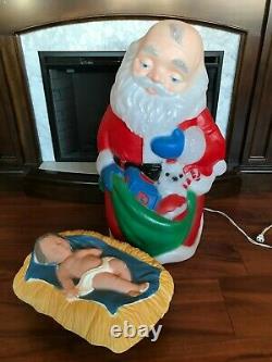 Rare TPI Christmas Blow Mold Kneeling Santa & Baby Jesus Lighted Yard Decoration