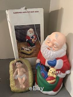Rare! TPI Kneeling Santa Withbaby Jesus Christmas Blow Mold In Original Box! Light