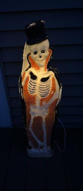 Rare Vintage Don Featherstone Blow Mold Halloween Skeleton With Top Hat Plus! 