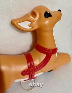 Rare Vintage Grand Venture Blow Mold Reindeer Christmas Santa Sleigh Rudolph