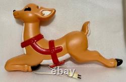 Rare Vintage Grand Venture Blow Mold Reindeer Christmas Santa Sleigh Rudolph