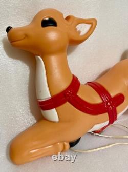 Rare Vintage Grand Venture Blow Mold Reindeer Christmas Santa Sleigh Rudolph