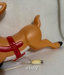 Rare Vintage Grand Venture Blow Mold Reindeer Christmas Santa Sleigh Rudolph