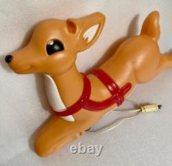 Rare Vintage Grand Venture Blow Mold Reindeer Christmas Santa Sleigh Rudolph