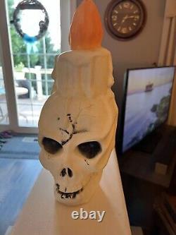 Rare Vintage Halloween Blow Mold Skeleton Skull With Candle