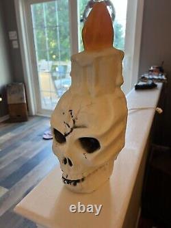 Rare Vintage Halloween Blow Mold Skeleton Skull With Candle