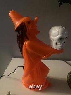 Rare Vintage Halloween Witch Blow Mold With Skull Skeleton Tico Toys