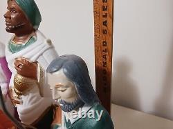 Rare Vintage Poloron Christmas Tabletop Blow Mold Lighted Nativity Scene 11 Pc