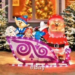 Rudolph Classic Misfit Toys Sleigh w Santa Claus Pre Lit Tinsel Christmas Yard