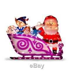 Rudolph Classic Misfit Toys Sleigh w Santa Claus Pre Lit Tinsel Christmas Yard