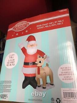 Rudolph The red Nose Reindeer And Santa Inflatable New 7 1/2 Ft Tall