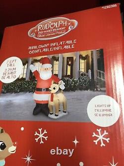 Rudolph The red Nose Reindeer And Santa Inflatable New 7 1/2 Ft Tall