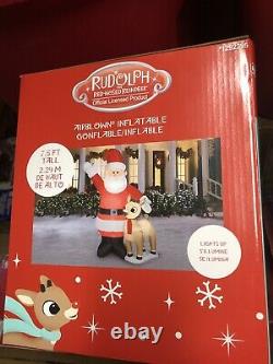 Rudolph The red Nose Reindeer And Santa Inflatable New 7 1/2 Ft Tall