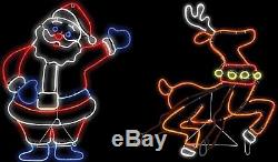 S/2 NEON LIGHT GLO SANTA CLAUS AND REINDEER Outdoor Classic Christmas Props