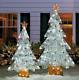 Set Of 2 Led Lighted Pre Lit Snowy White Christmas Trees Outdoor Yard Decor