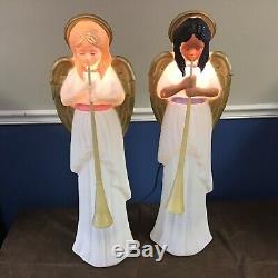 SET OF 2 Vtg TPI Angel Trumpet Horn Nativity Plastic Blow Mold Christmas