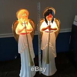 SET OF 2 Vtg TPI Angel Trumpet Horn Nativity Plastic Blow Mold Christmas