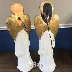 SET OF 2 Vtg TPI Angel Trumpet Horn Nativity Plastic Blow Mold Christmas