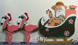 Santa Flamingo Sled Warm Wishes Holiday Christmas Lawn Yard Art Decoration
