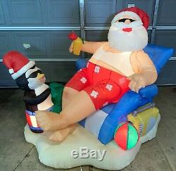 Santa On Vacation Tropical Beach Christmas Inflatable Lighted Yard Decor Penguin