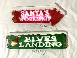 Santa's Workshop & Musical Elves Landing Sign Blow Mold Christmas in July