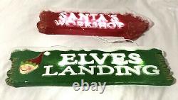 Santa's Workshop & Musical Elves Landing Sign Blow Mold Christmas in July