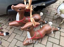 Santa with Sleigh with Rudolph and all 8 Reindeer Set Christmas Lighted Blow Mold