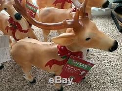 Set Of 8 Blow Mold Reindeer Deer Standing LED Christmas 27 Light Up Bow