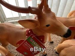 Set Of 8 Blow Mold Reindeer Deer Standing LED Christmas 27 Light Up Bow