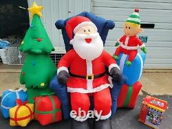 Sitting Santa Claus Inflatable Christmas Tree with Elf 8 ft Long Yard Lawn Decor