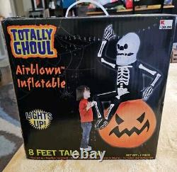 TOTALLY GHOUL 8' Inflatable Skeleton On Pumpkin Vintage Kmart Works