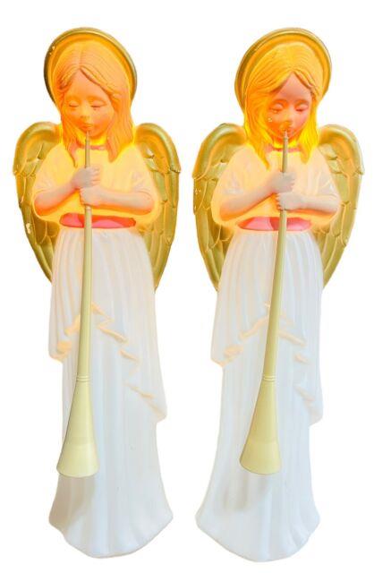 Tpi Angel Withhorn Choir Trumpet Nativity Blow Mold 34 Christmas Lot Of 2 Vintage