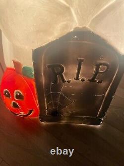 TPI Blow Mold Ghost withPumpkin R. I. P. Tombstone Halloween 36 Plastic Lighted