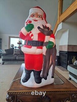 TPI Plastics Santa With Reindeer Lighted 2000 Blow Mold 40 Made In Canada