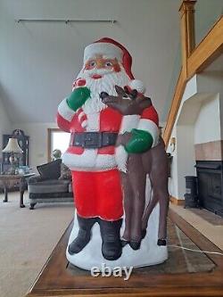 TPI Plastics Santa With Reindeer Lighted 2000 Blow Mold 40 Made In Canada