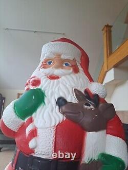 TPI Plastics Santa With Reindeer Lighted 2000 Blow Mold 40 Made In Canada