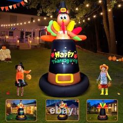 Thanksgiving Turkey Pilgrim Hat Airblown Inflatable Decor LED BlowUp Autumn Fall